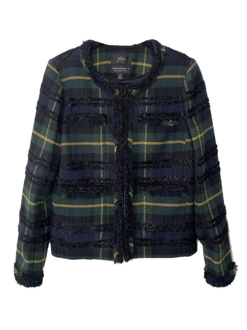 J. Crew Black Watch Tartan Plaid Jacket Lurex Trim Women's 8 NWT - Picture 2 of 13